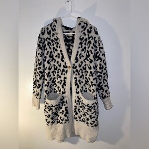 Ugg Judith Sweater-Knit Leopard Print Hooded Cardigan in Black and White